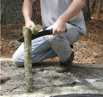 making fire - batonning wood